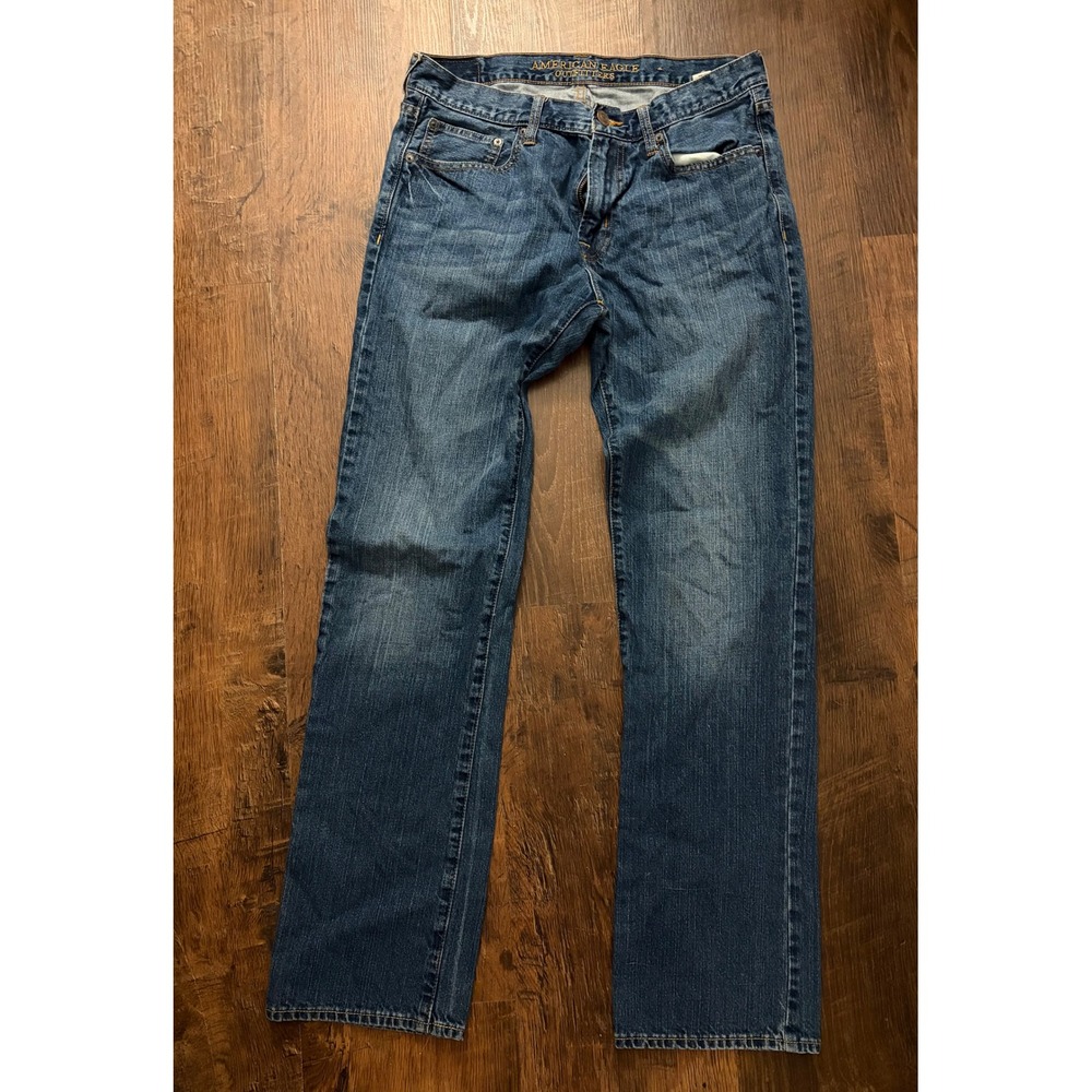 American Eagle Mens Straight Leg Jeans 32x34 Medium Wash Blue Denim 100% Cotton - Picture 2 of 6